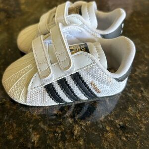 Adidas Kids White and Black Velcro Sneakers